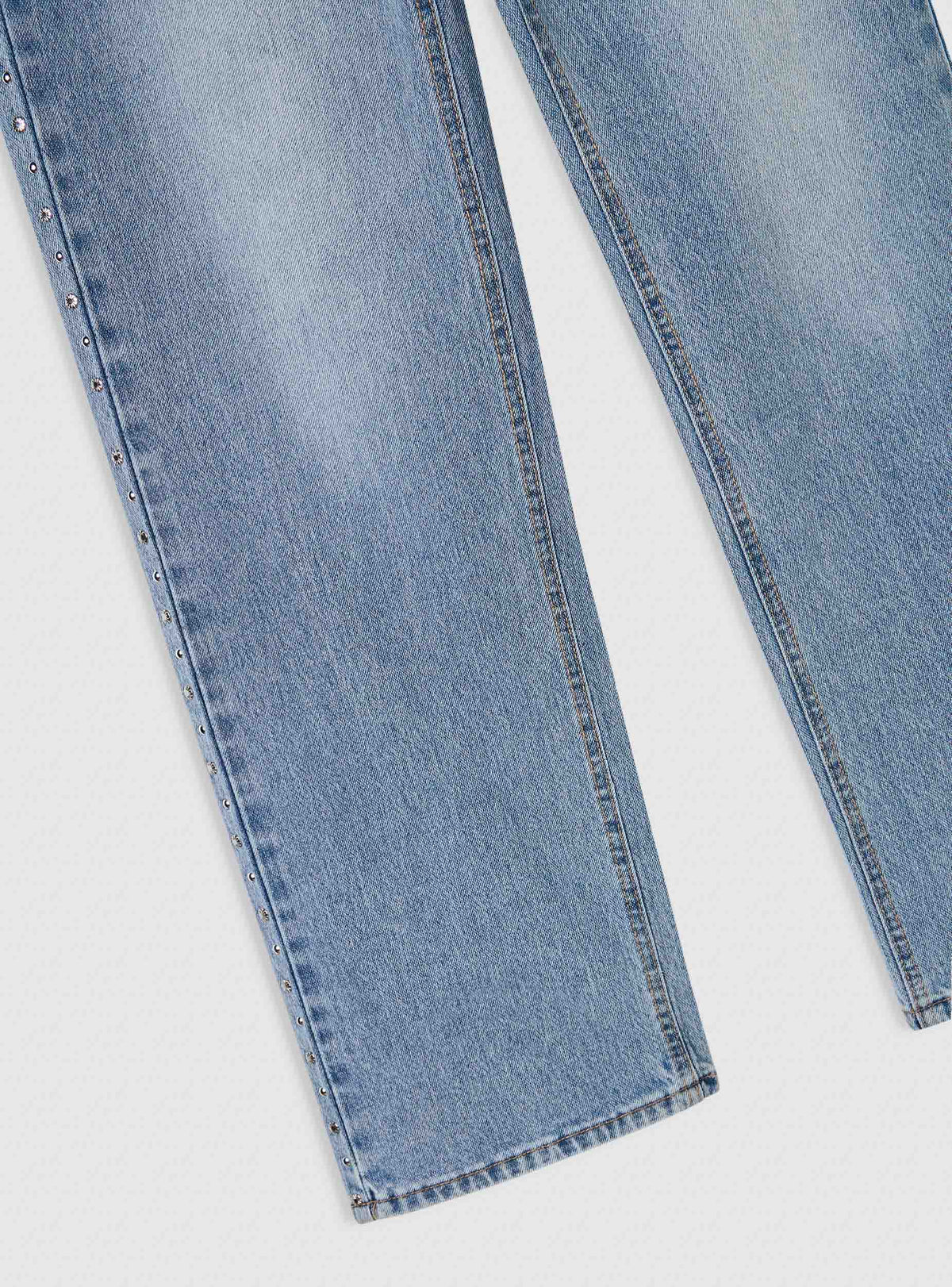 Wide-Leg Studded Jeans in Medium Denim Blue