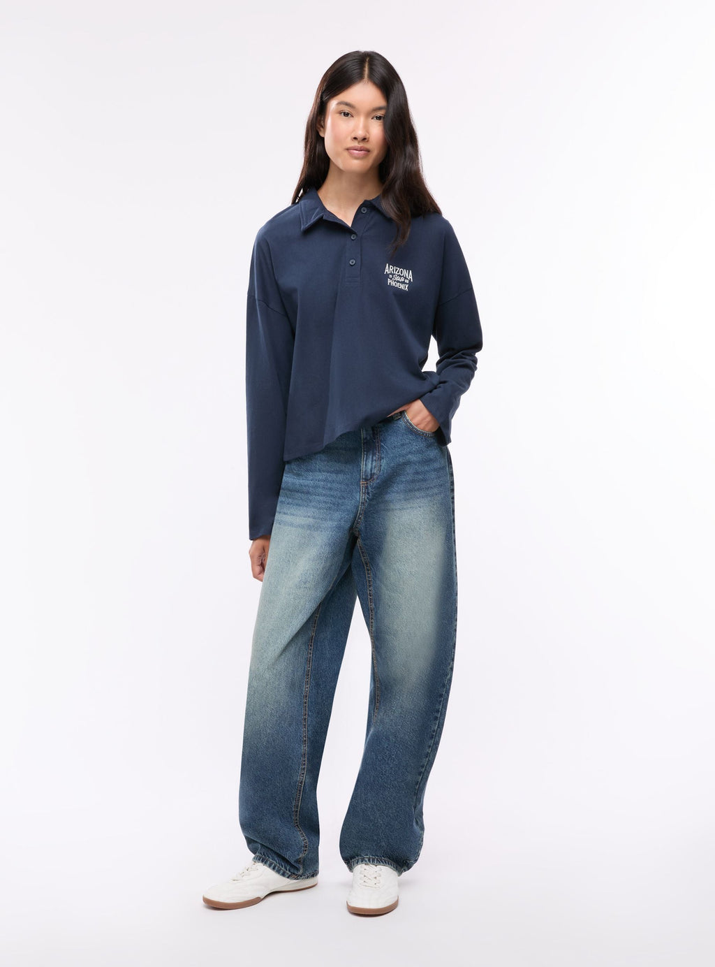 High-Rise Balloon Jeans Medium Blue Denim