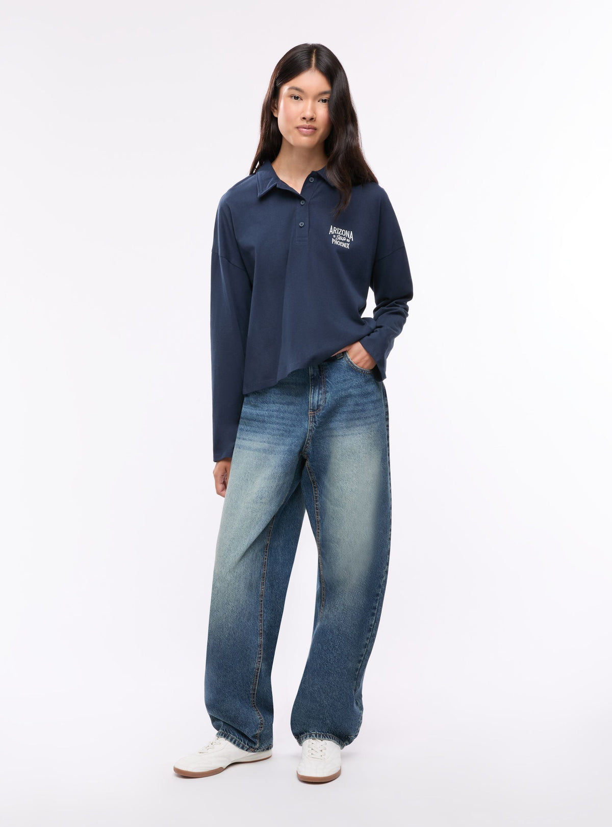 High-Rise Balloon Jeans Medium Blue Denim
