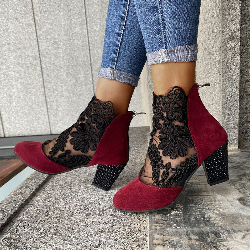 Jolie | Botines Elegantes de Encaje con Tacón