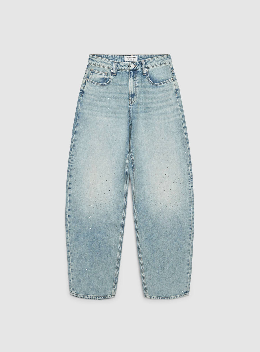 Light Denim Blue Balloon Jeans with Rhinestone Appliqués