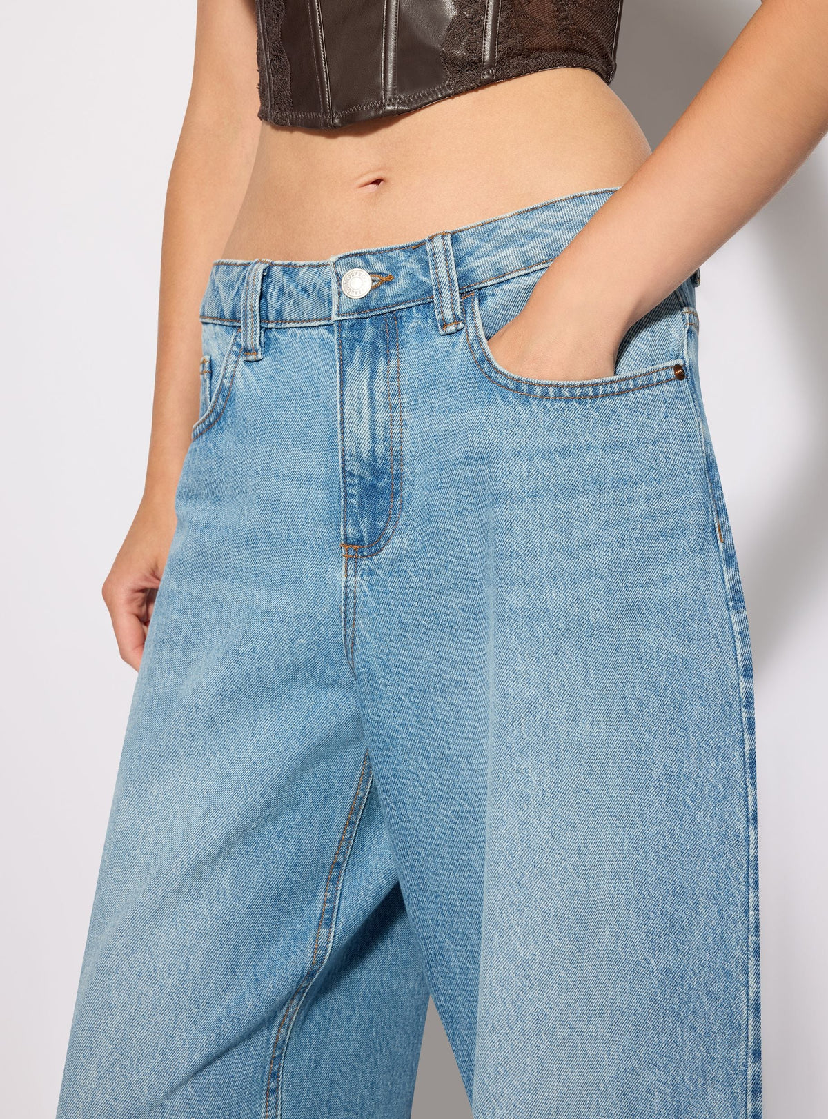 Medium Denim Plain Balloon Jeans