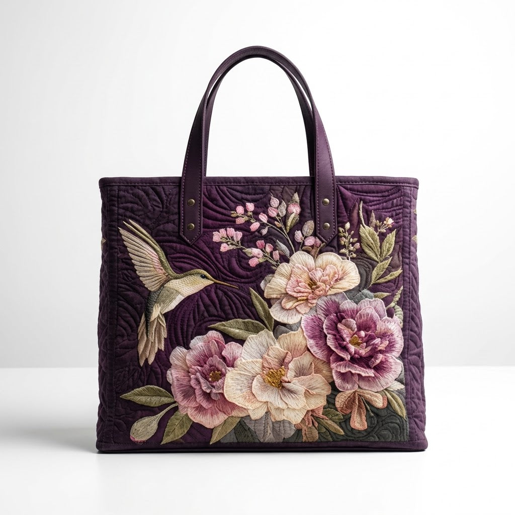 Bolso Tote Artesanal Colibríes y Orquídeas