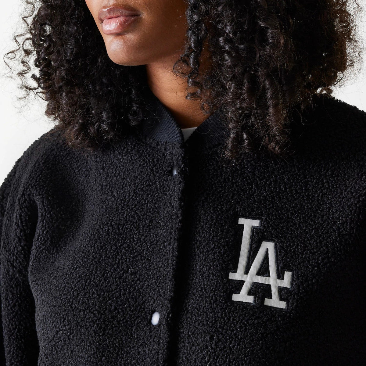 LA Dodgers Women's MLB Black Oversized Sherpa Bomber Jacket