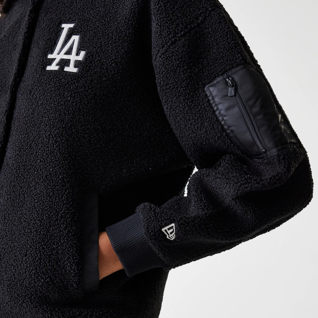 LA Dodgers Women's MLB Black Oversized Sherpa Bomber Jacket