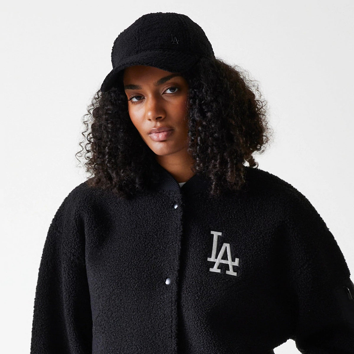 LA Dodgers Women's MLB Black Oversized Sherpa Bomber Jacket