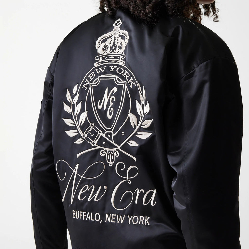 Womens New Era Black Satin Bomber Jacket
