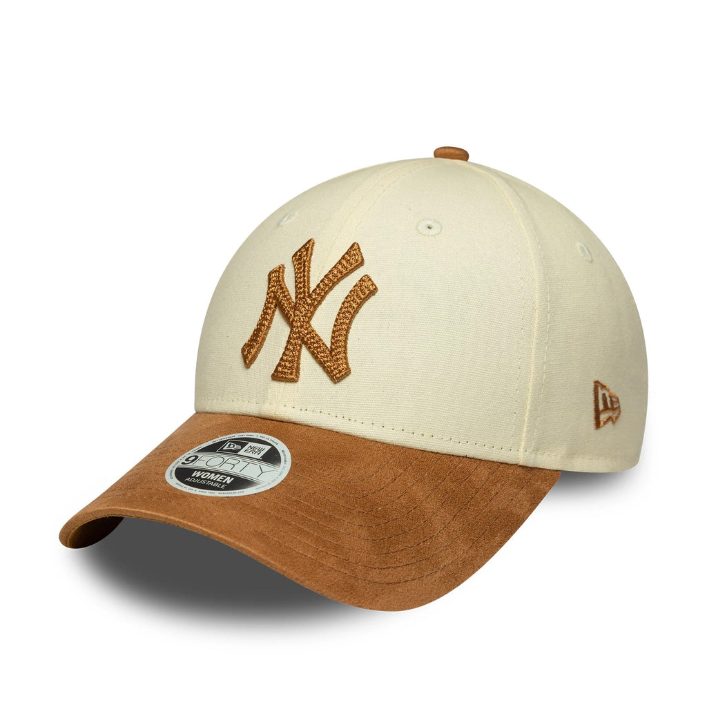 New York Yankees Womens MLB Faux Suede Cream 9FORTY Adjustable Cap