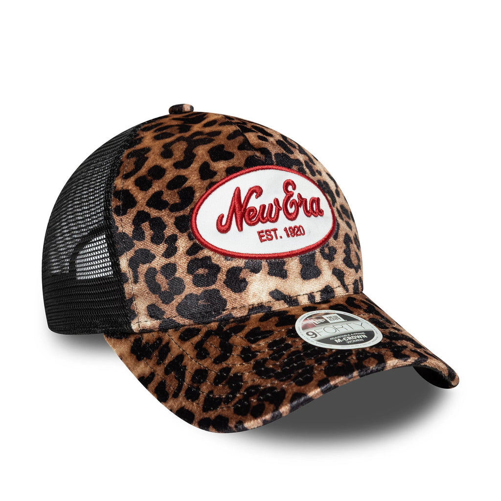 Women's New Era Leopard Light Beige 9FORTY M-Crown A-Frame Trucker Cap