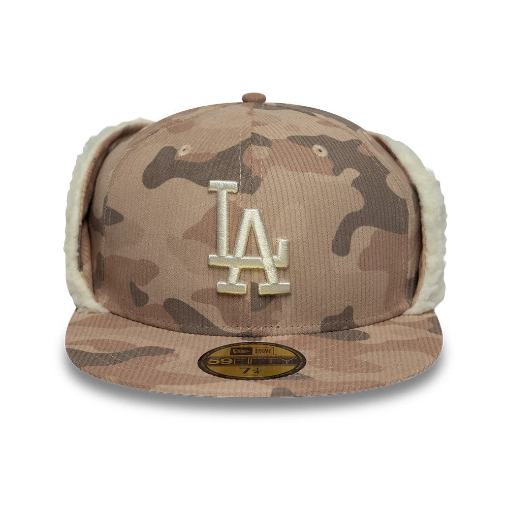 LA Dodgers MLB Cord Light Beige Downflap 59FIFTY Fitted Cap