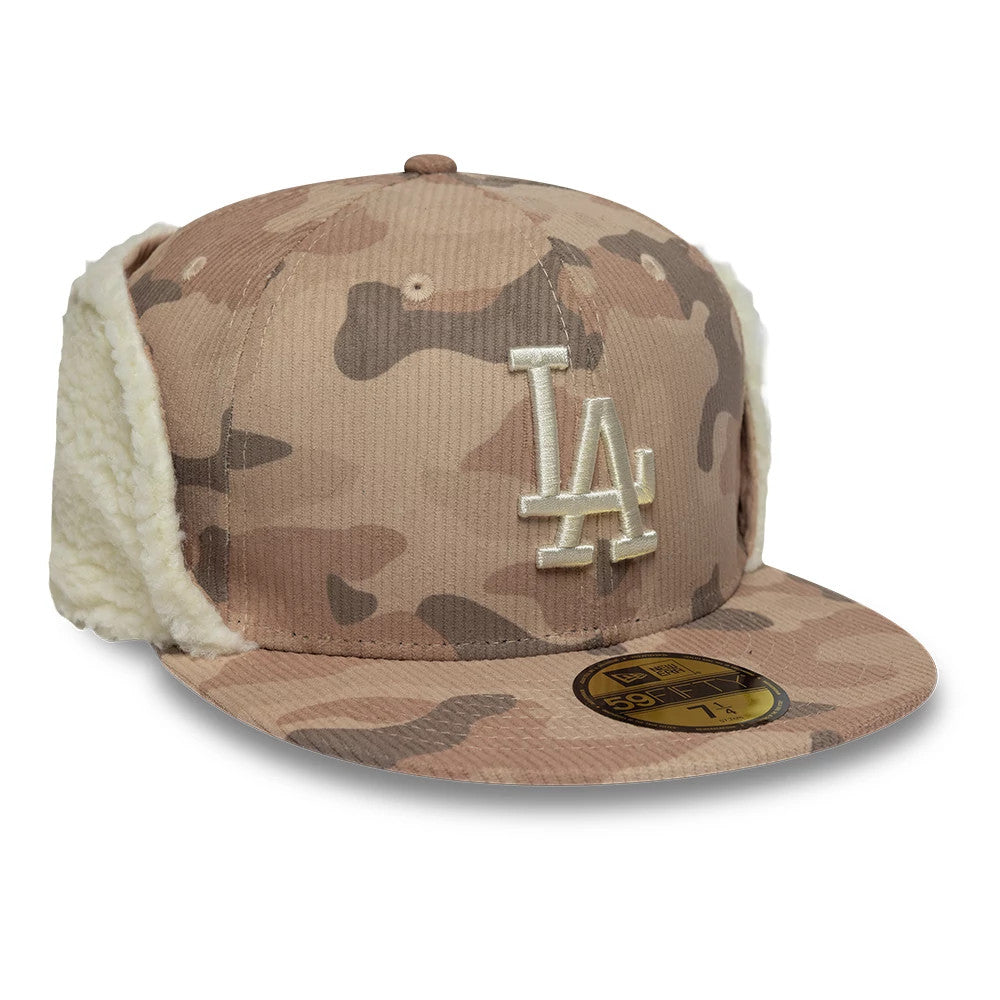 LA Dodgers MLB Cord Light Beige Downflap 59FIFTY Fitted Cap