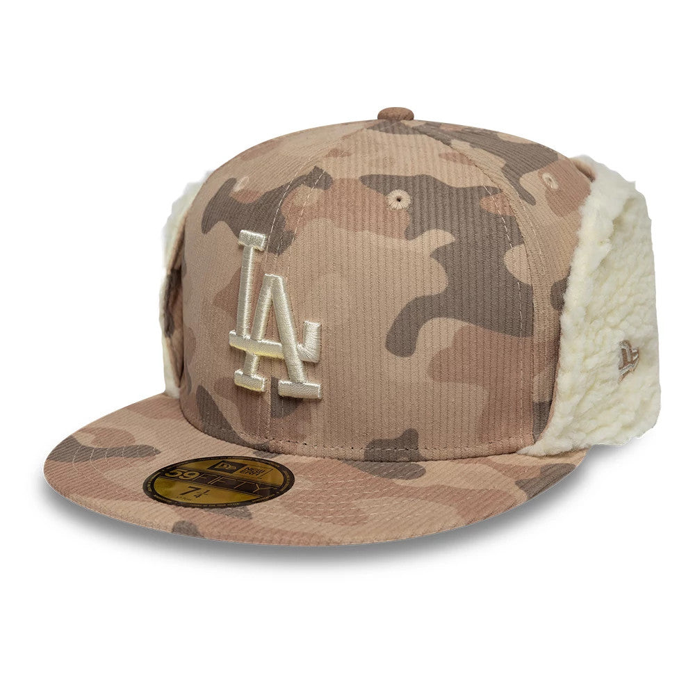 LA Dodgers MLB Cord Light Beige Downflap 59FIFTY Fitted Cap