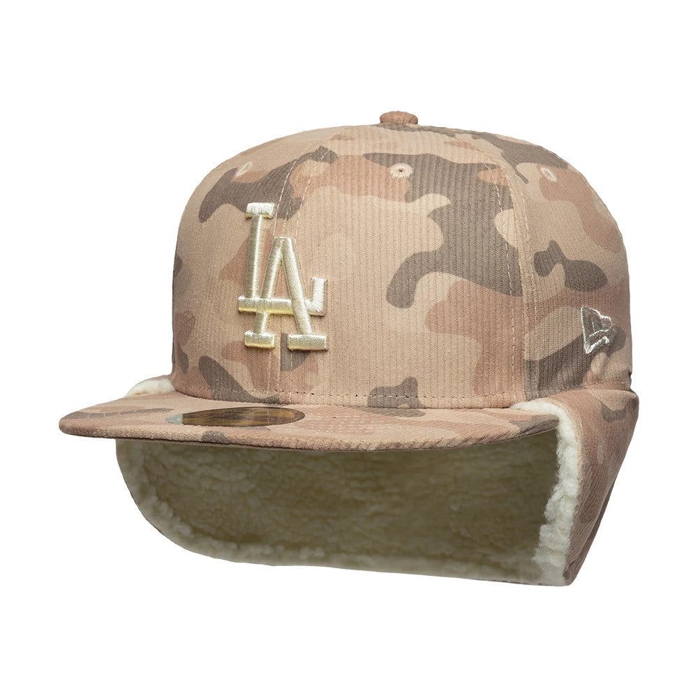 LA Dodgers MLB Cord Light Beige Downflap 59FIFTY Fitted Cap