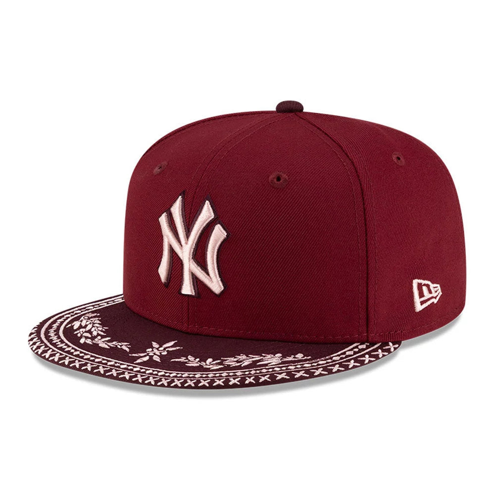 New York Yankees MLB Flourishes Dark Red 59FIFTY Fitted Cap