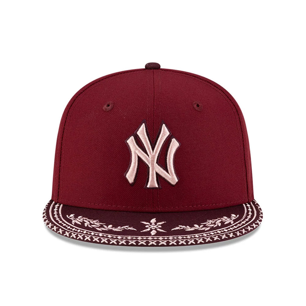 New York Yankees MLB Flourishes Dark Red 59FIFTY Fitted Cap