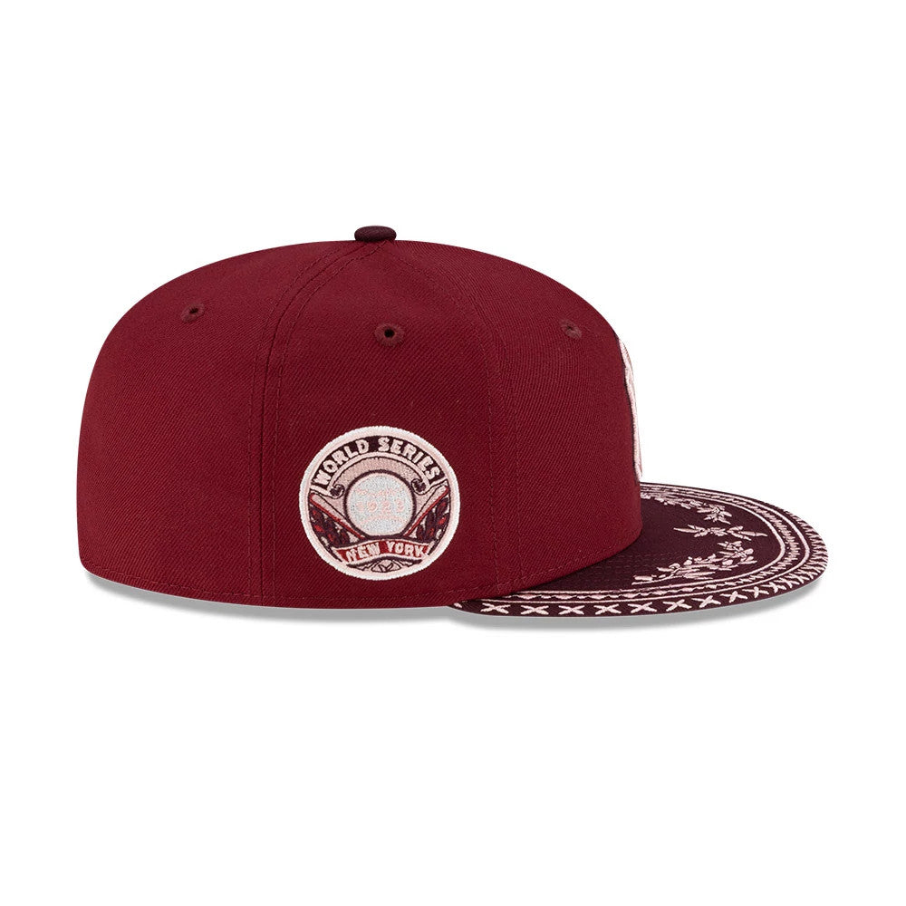 New York Yankees MLB Flourishes Dark Red 59FIFTY Fitted Cap