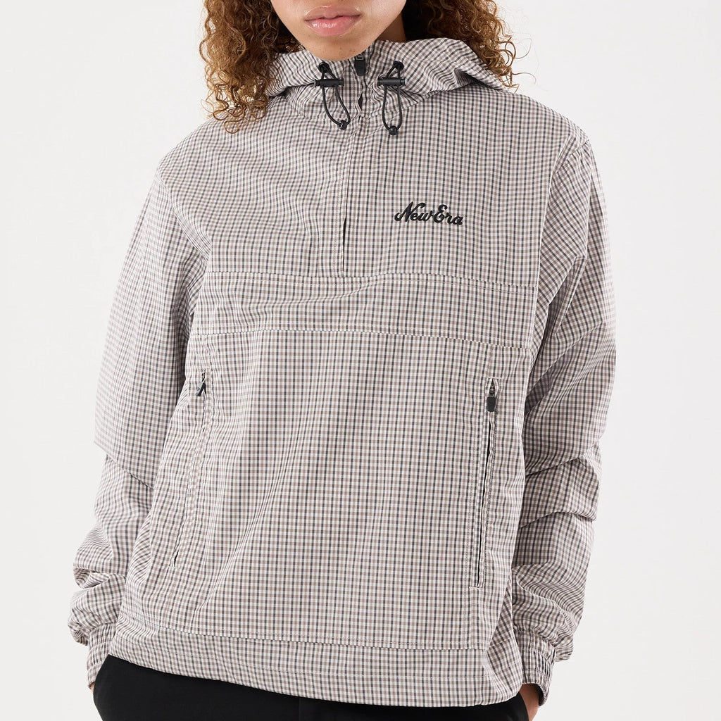 Womens New Era Check Beige Oversized Windbreaker Jacket