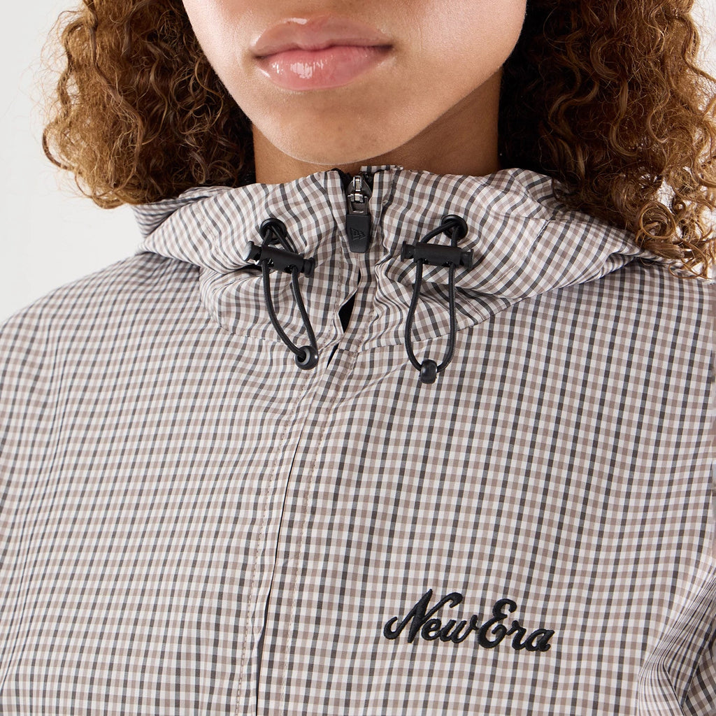 Womens New Era Check Beige Oversized Windbreaker Jacket