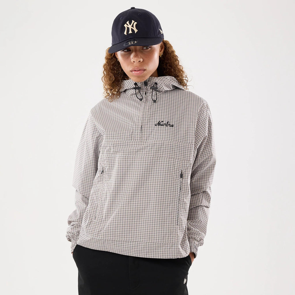 Womens New Era Check Beige Oversized Windbreaker Jacket