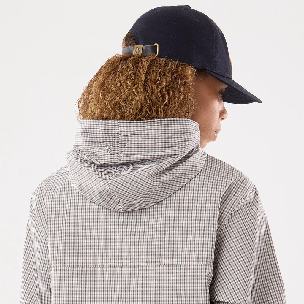 Womens New Era Check Beige Oversized Windbreaker Jacket