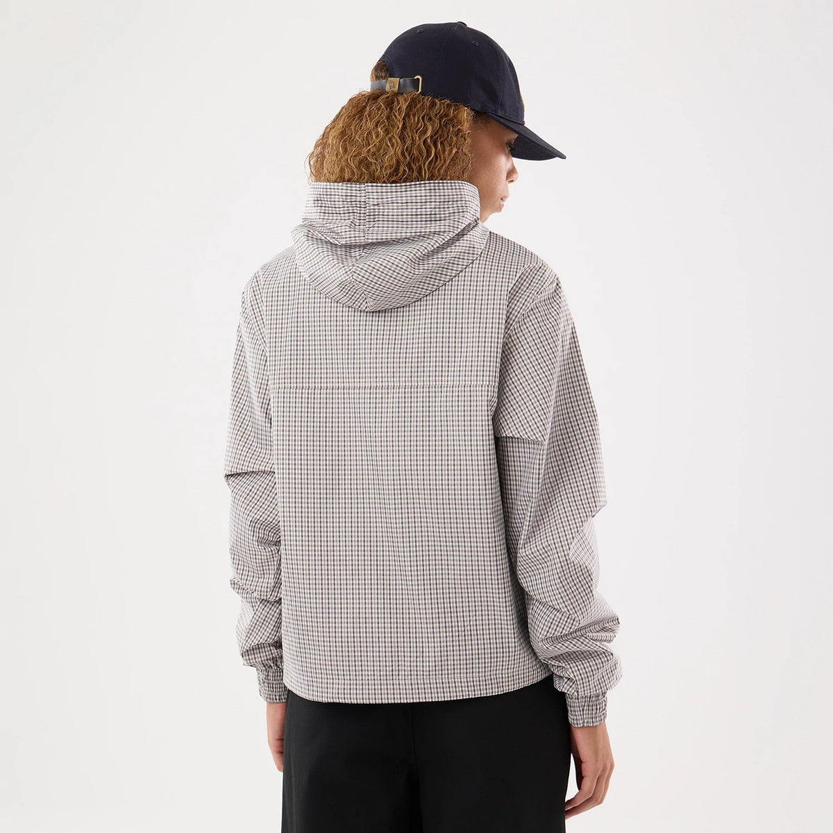 Womens New Era Check Beige Oversized Windbreaker Jacket