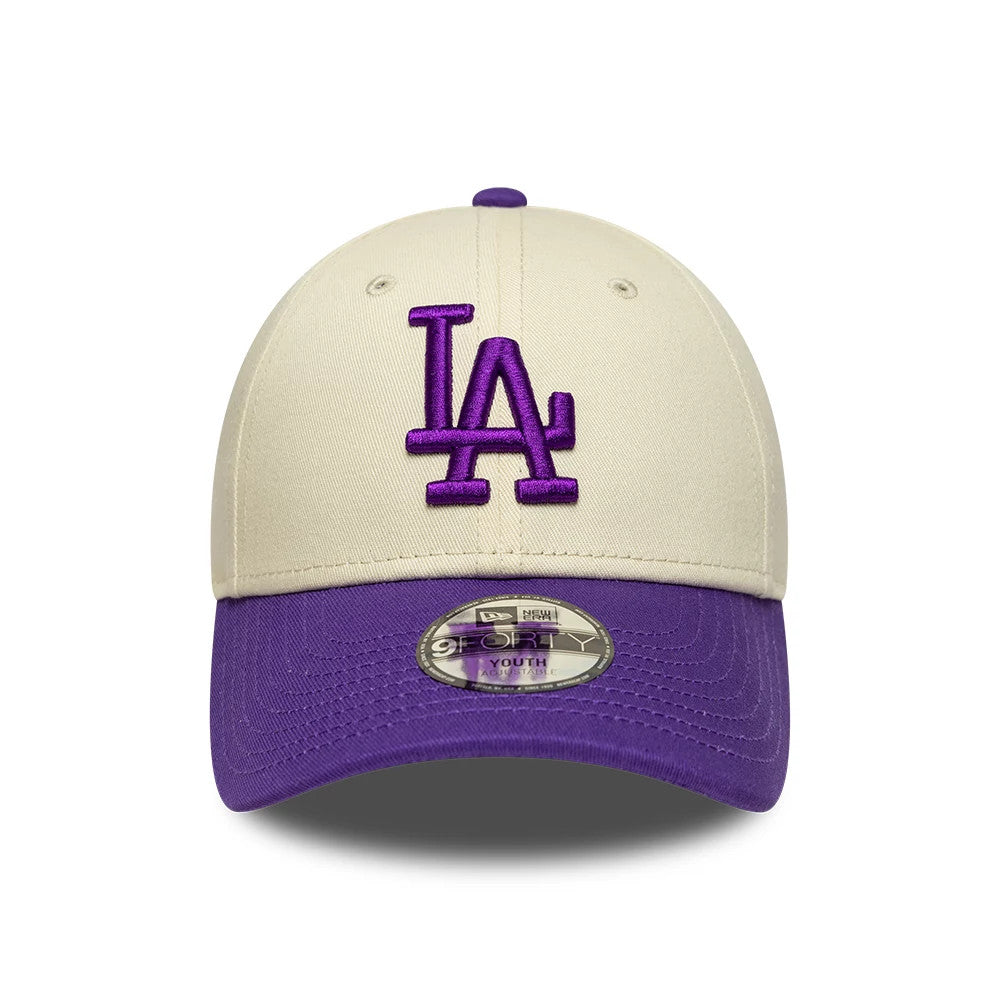 Dodgers Youth MLB League Essential Cream & Purple 9FORTY Adjustable Cap