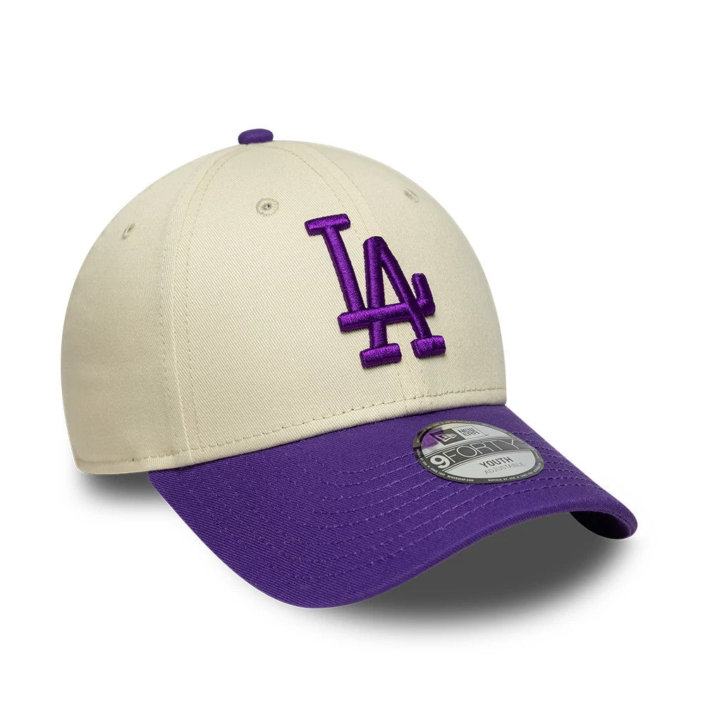 Dodgers Youth MLB League Essential Cream & Purple 9FORTY Adjustable Cap