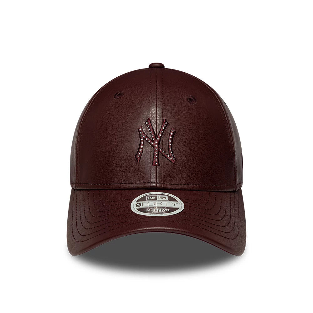 Yankees Womens MLB Diamante PU Dark Red 9FORTY M-Crown Adjustable Cap