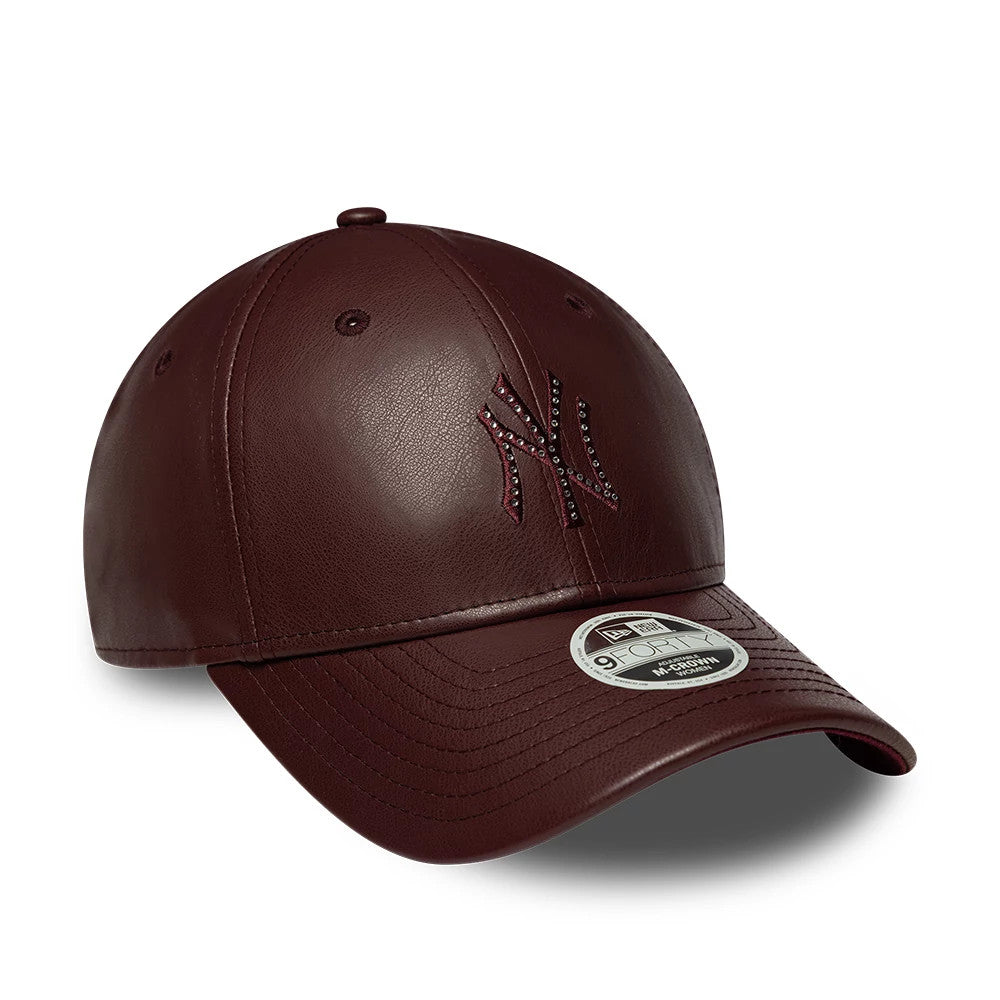 Yankees Womens MLB Diamante PU Dark Red 9FORTY M-Crown Adjustable Cap