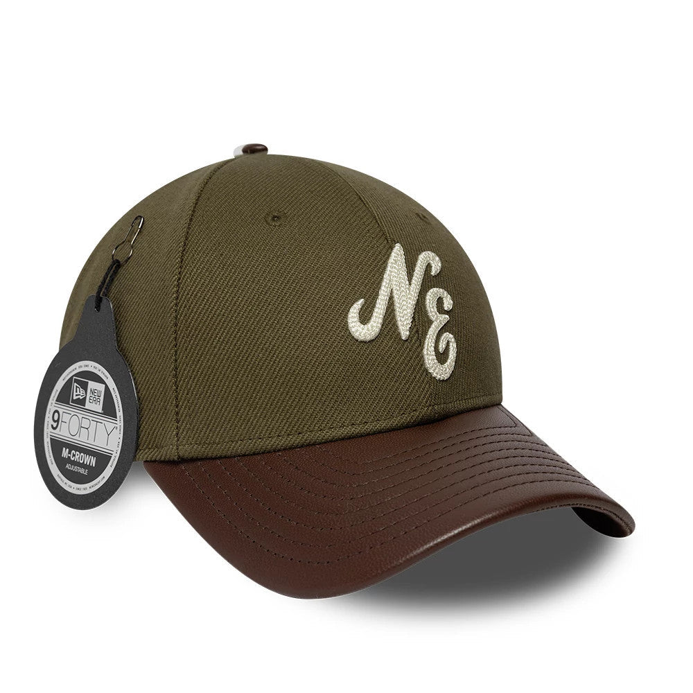 New Era Leather Visor Dark Brown 9FORTY M-Crown Adjustable Cap