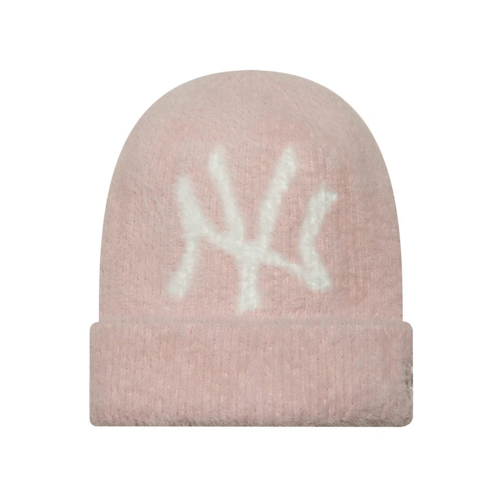 Yankees Women's MLB Fluffy Mohair Pastel Pink Cuff Knit Beanie Hat