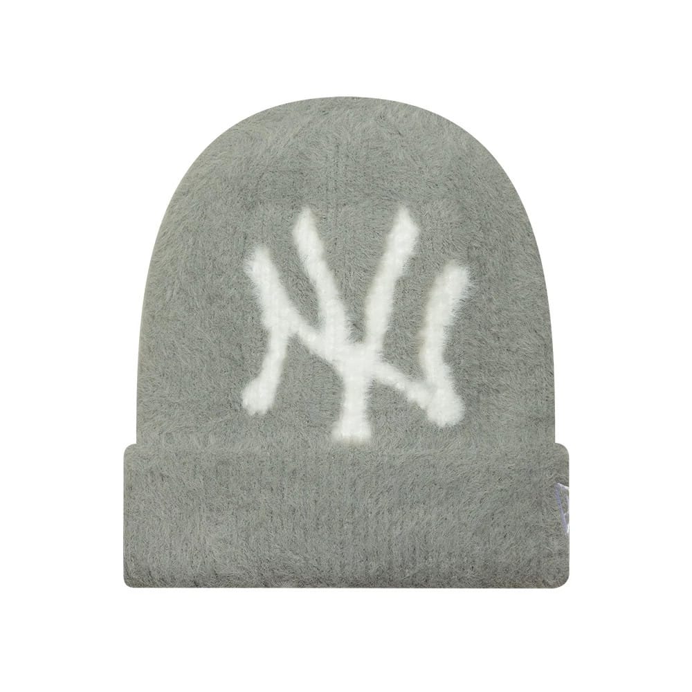 New York Yankees Womens MLB Fluffy Mohair Grey Cuff Knit Beanie Hat
