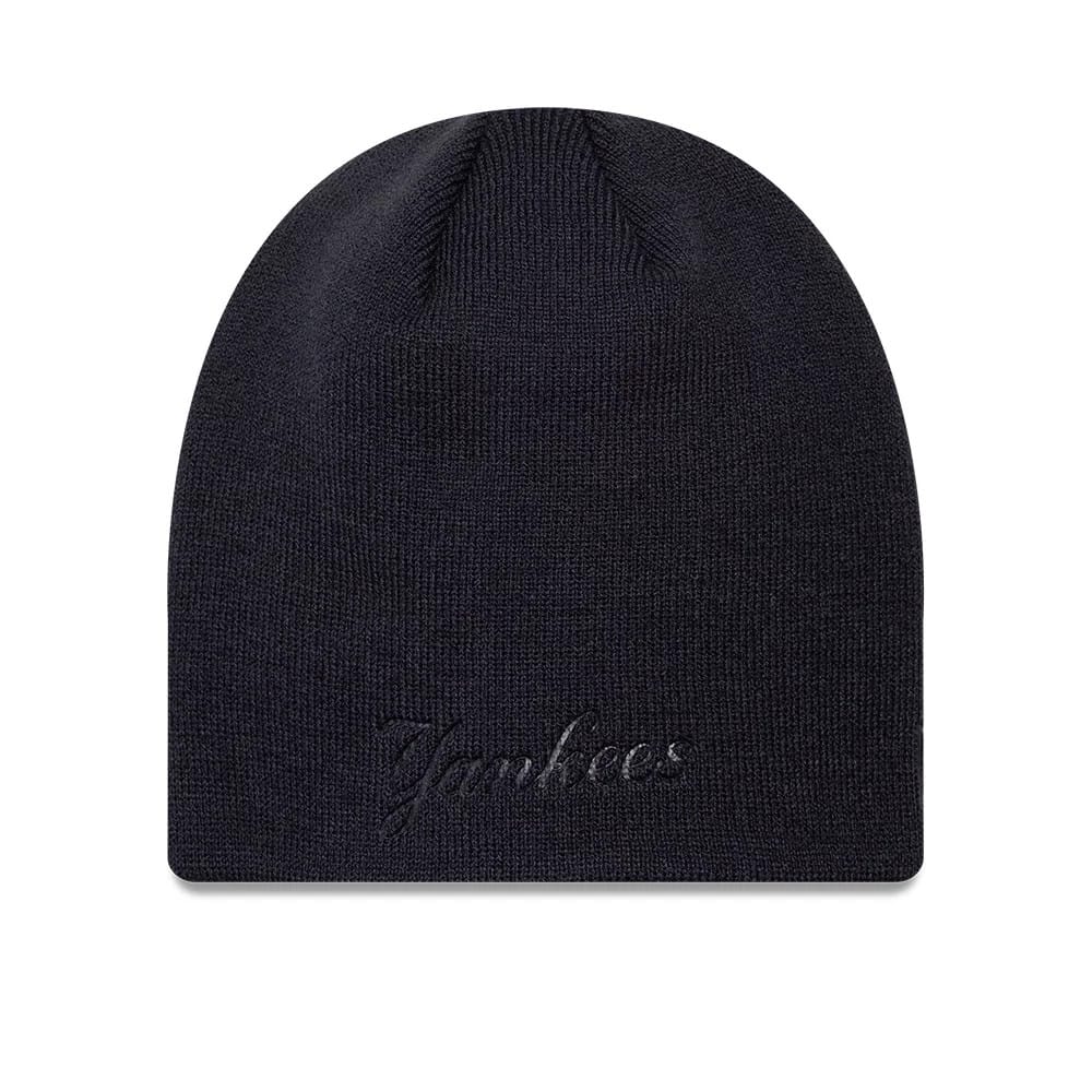 New York Yankees MLB Script Navy Skull Knit Beanie Hat