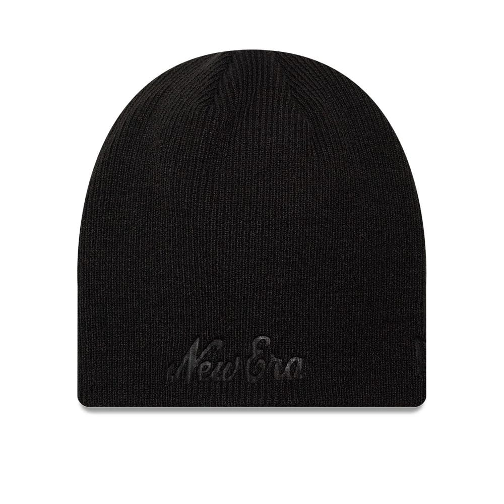 New Era Script Black Skull Knit Beanie Hat