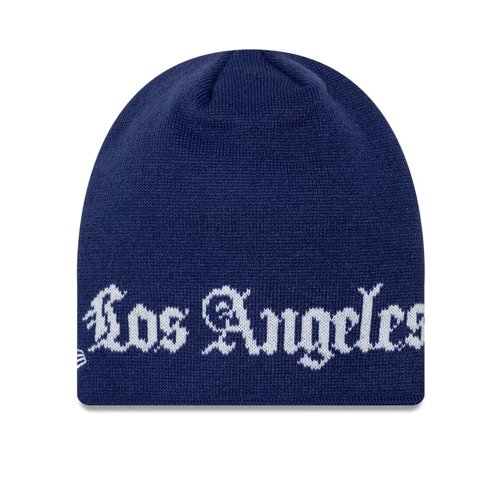 LA Dodgers MLB Script Dark Blue Skull Knit Beanie Hat