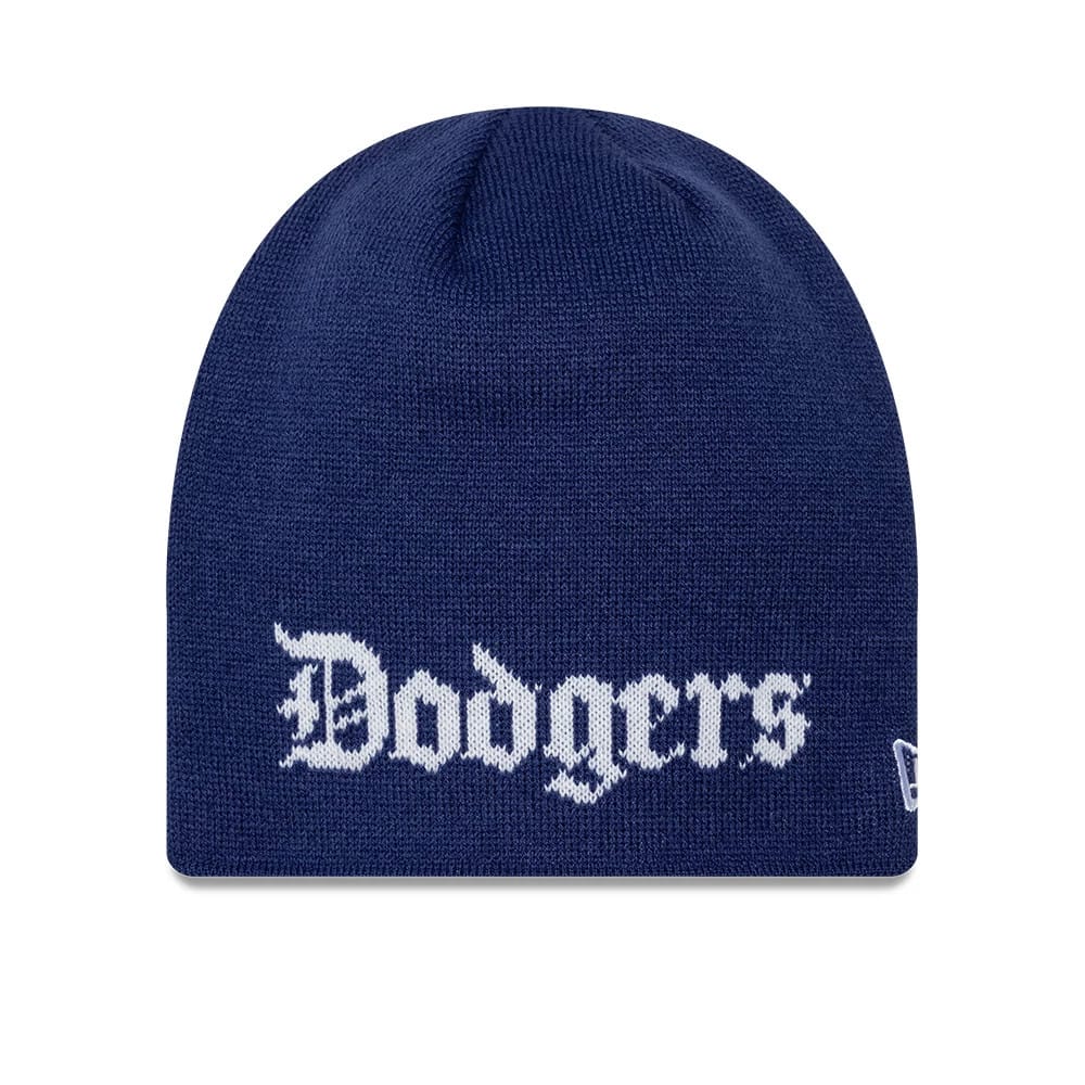 LA Dodgers MLB Script Dark Blue Skull Knit Beanie Hat