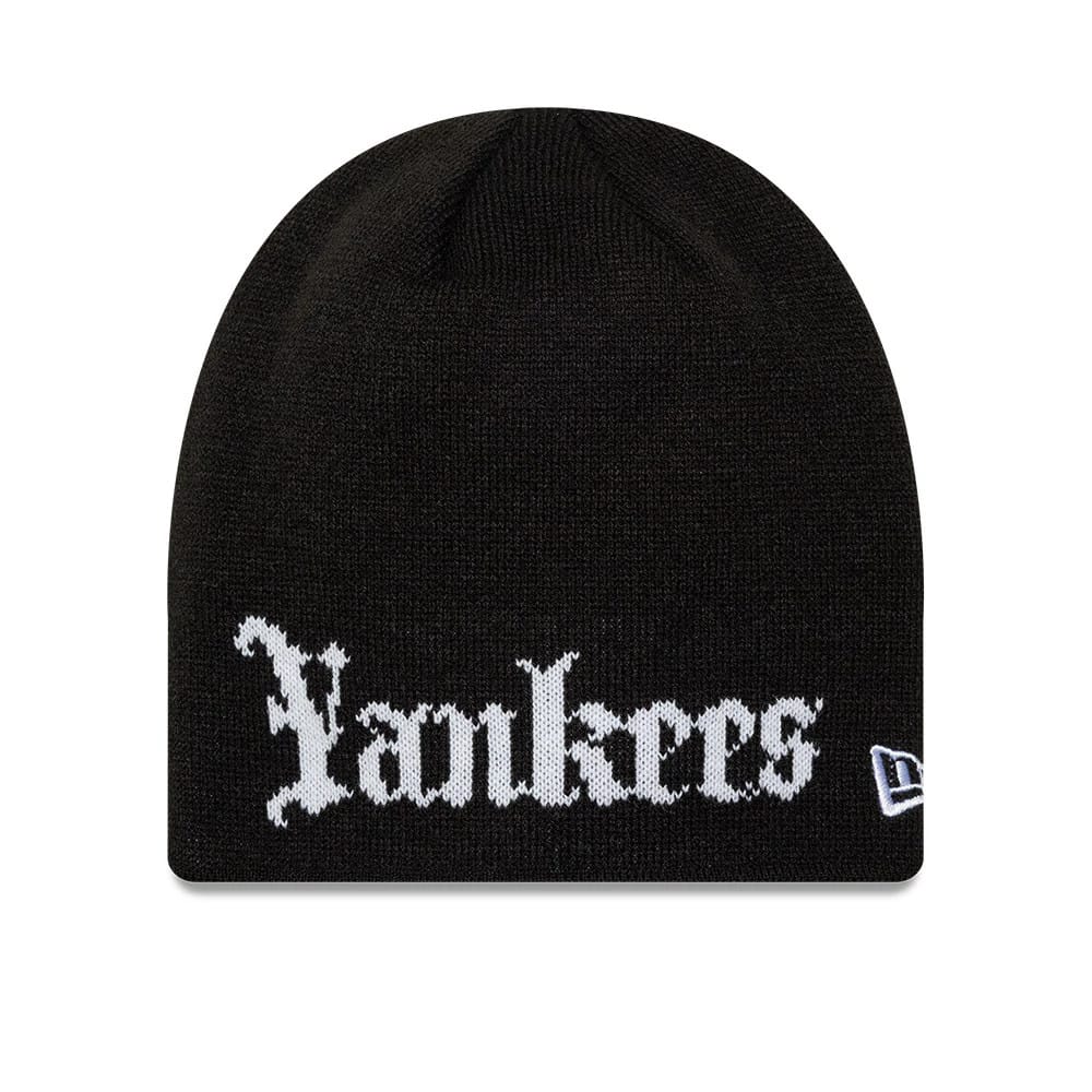 New York Yankees MLB Script Black Skull Knit Beanie Hat