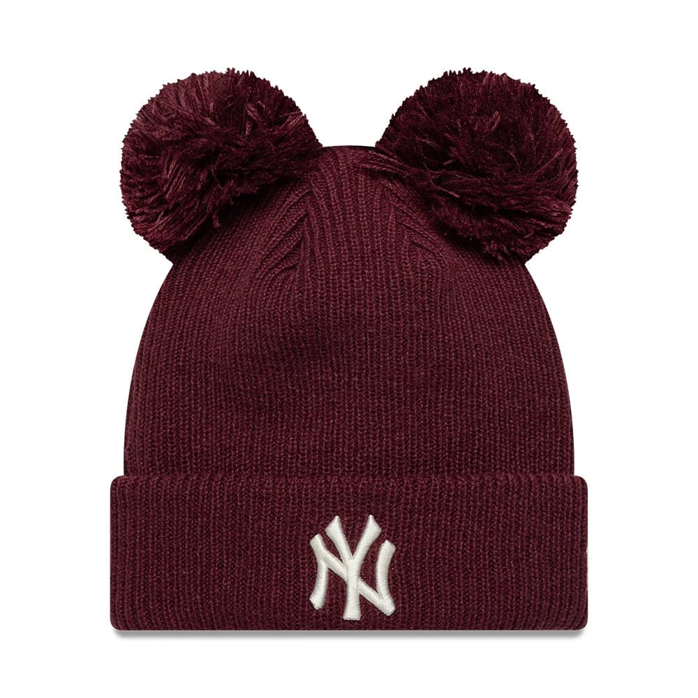 New York Yankees Womens MLB Double Pom Dark Red Cuff Knit Beanie Hat
