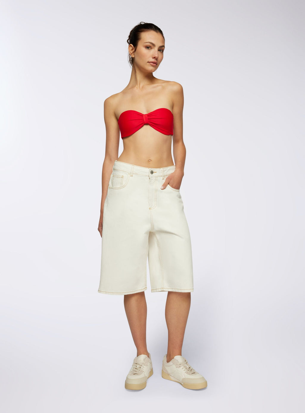 White Wool Five-Pocket Bermuda Shorts