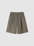 Brown Houndstooth Print Bermuda Shorts