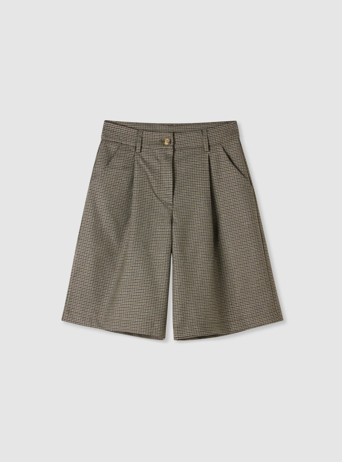 Brown Houndstooth Print Bermuda Shorts