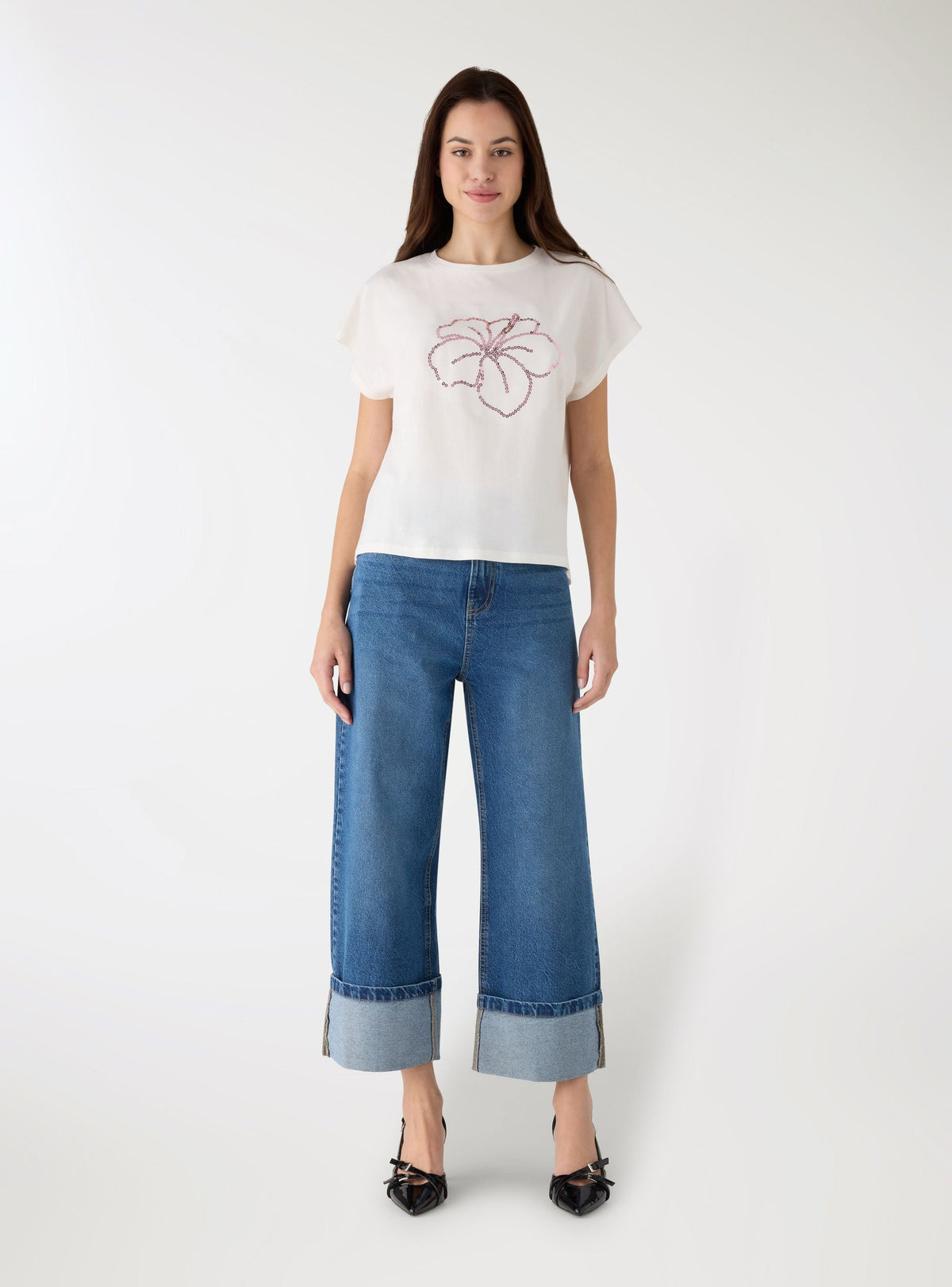 Wide-Leg Cuff Jeans Medium Denim Blue