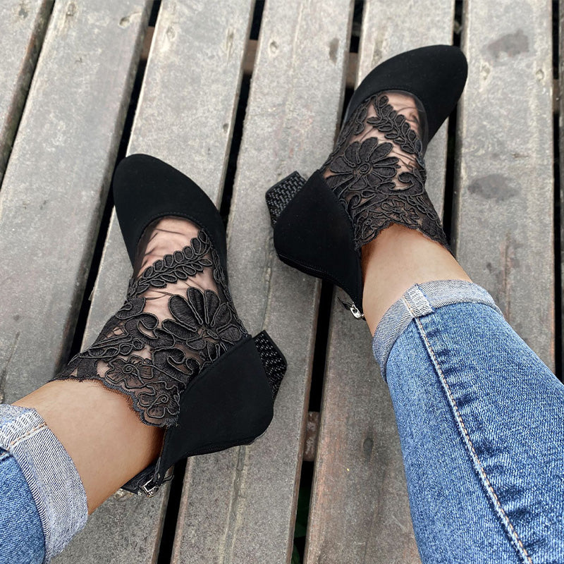 Jolie | Botines Elegantes de Encaje con Tacón