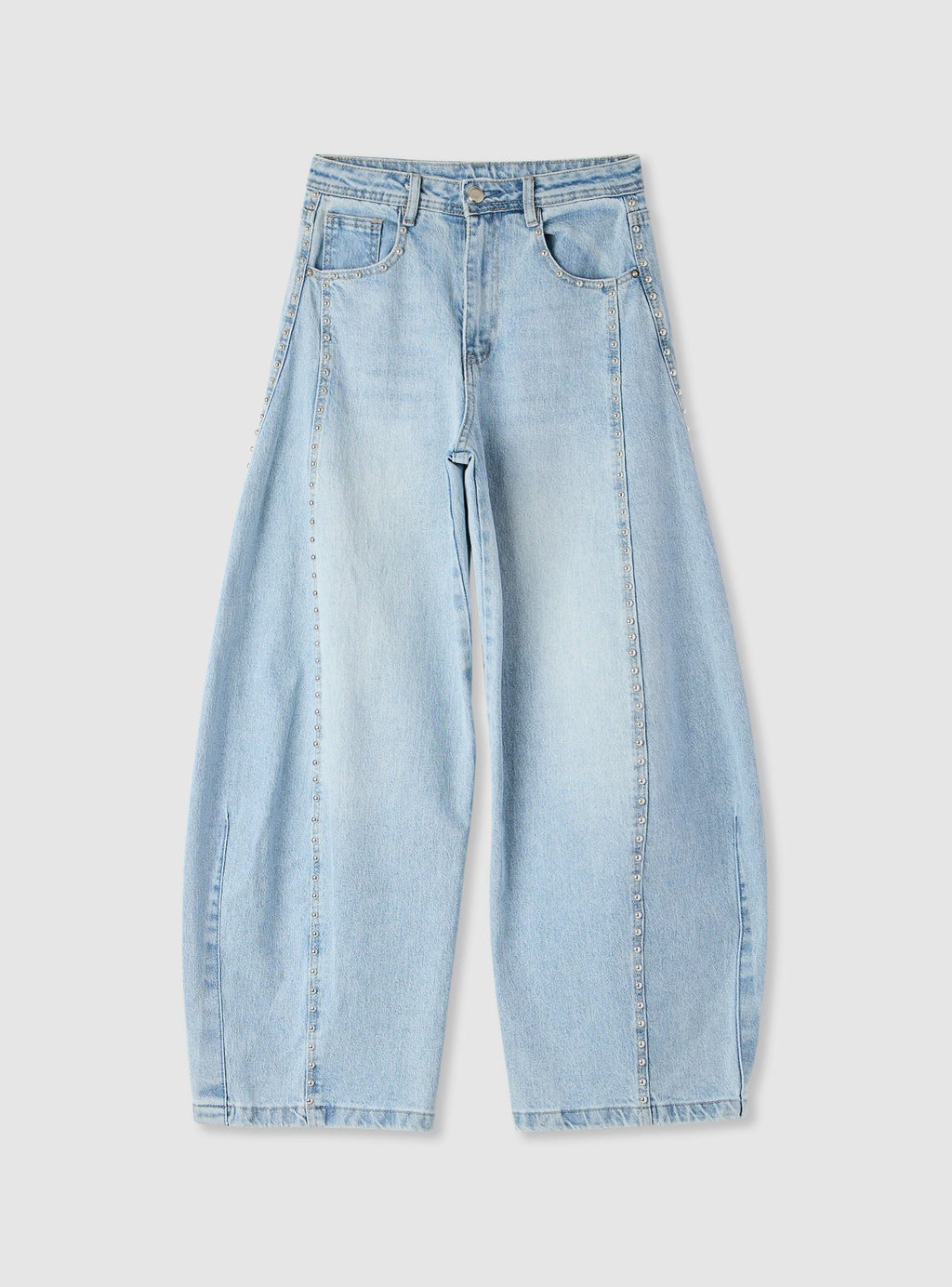 Light Denim Blue Studded Balloon Jeans