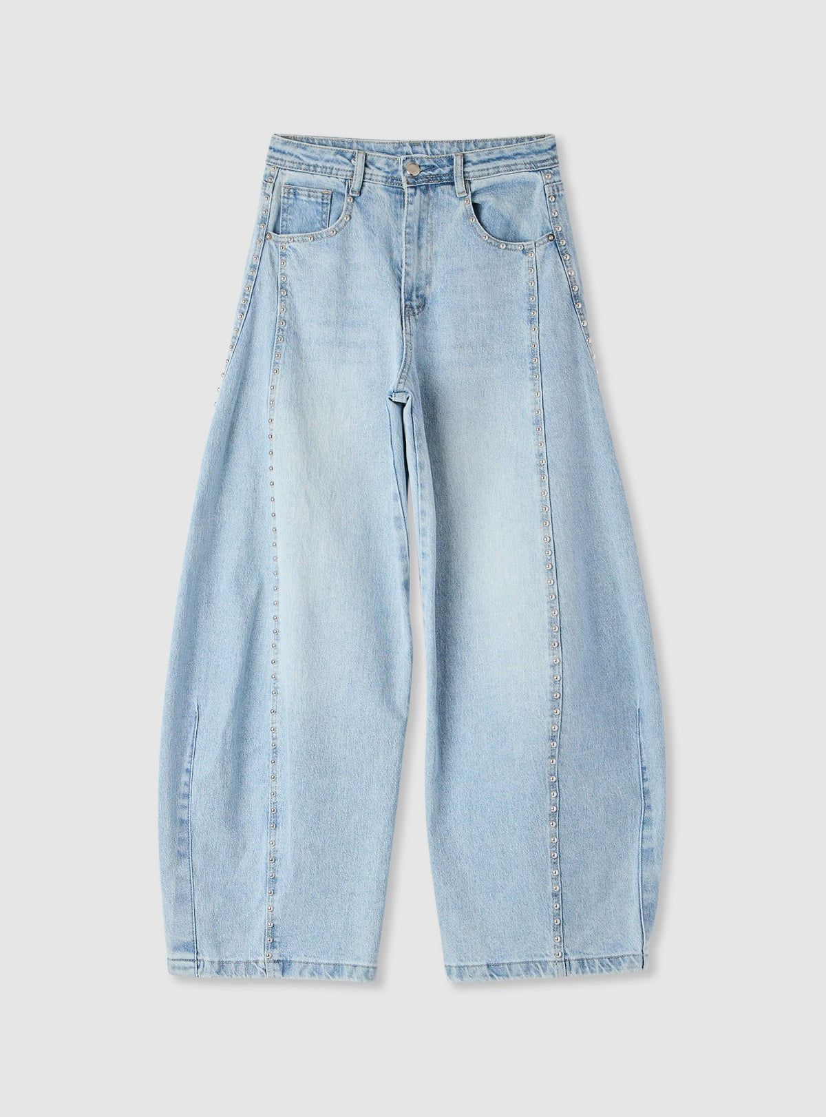 Light Denim Blue Studded Balloon Jeans