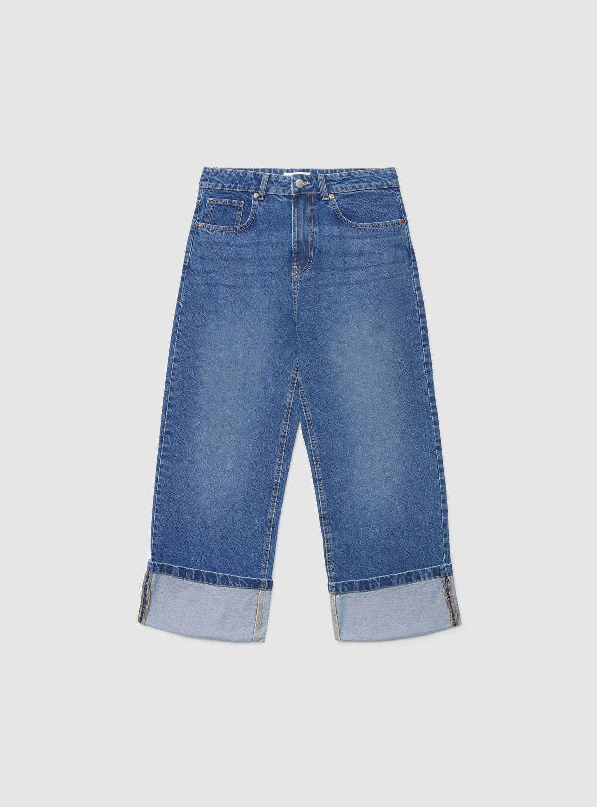 Wide-Leg Cuff Jeans Medium Denim Blue