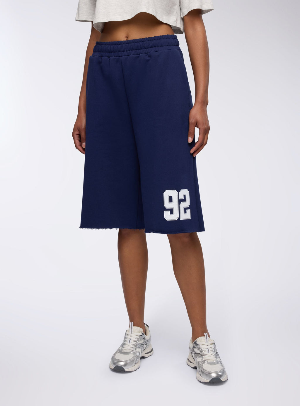 Long Fleece Bermuda Shorts with Blue Number