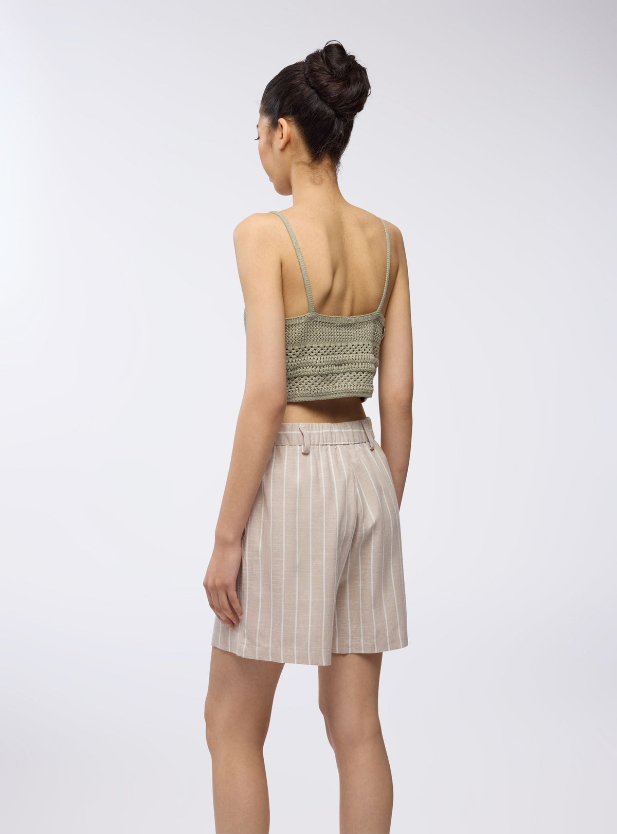 Sand Linen Blend Striped Bermuda Shorts