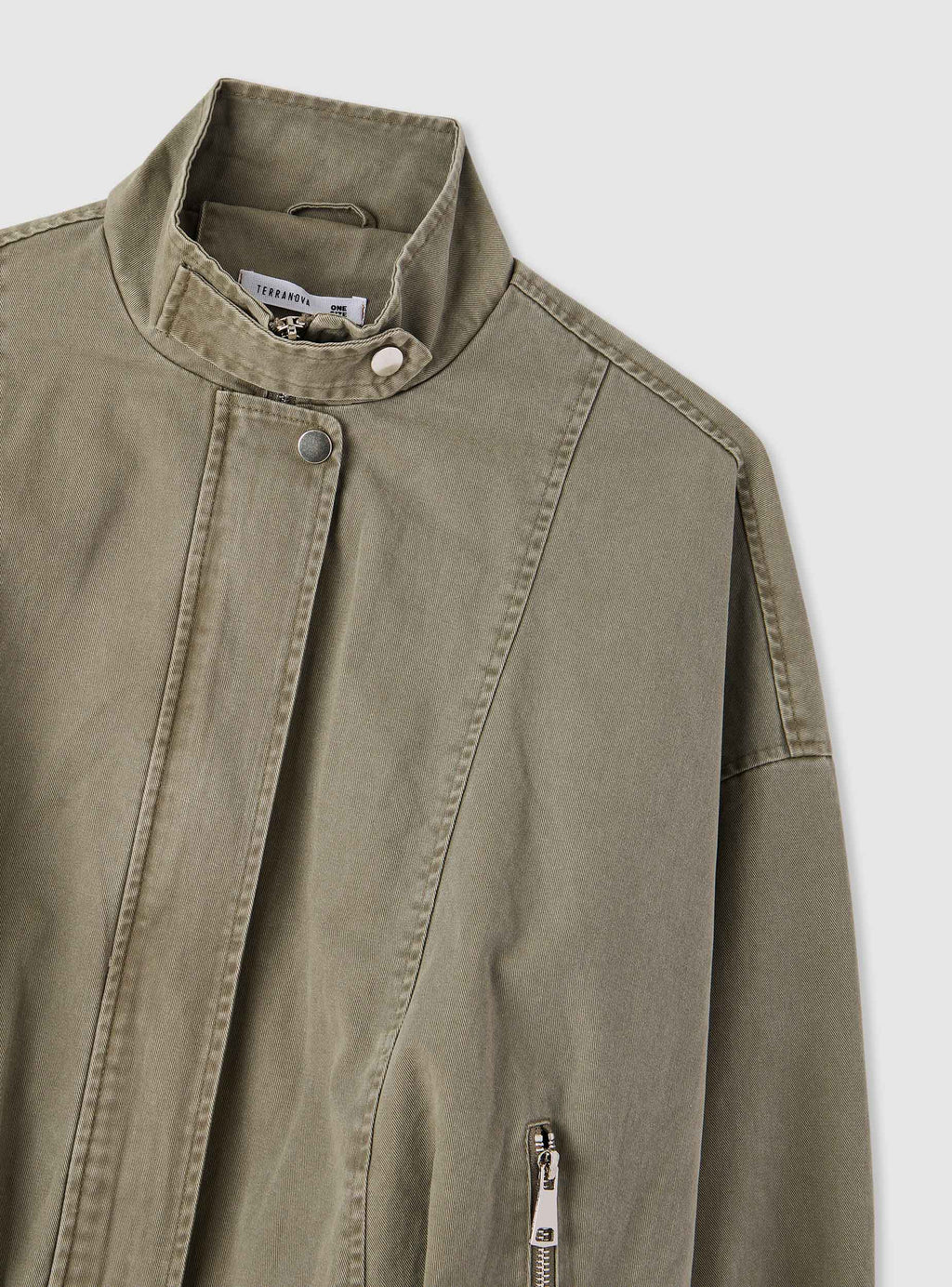 Military Green Mandarin Collar Balloon Jacket