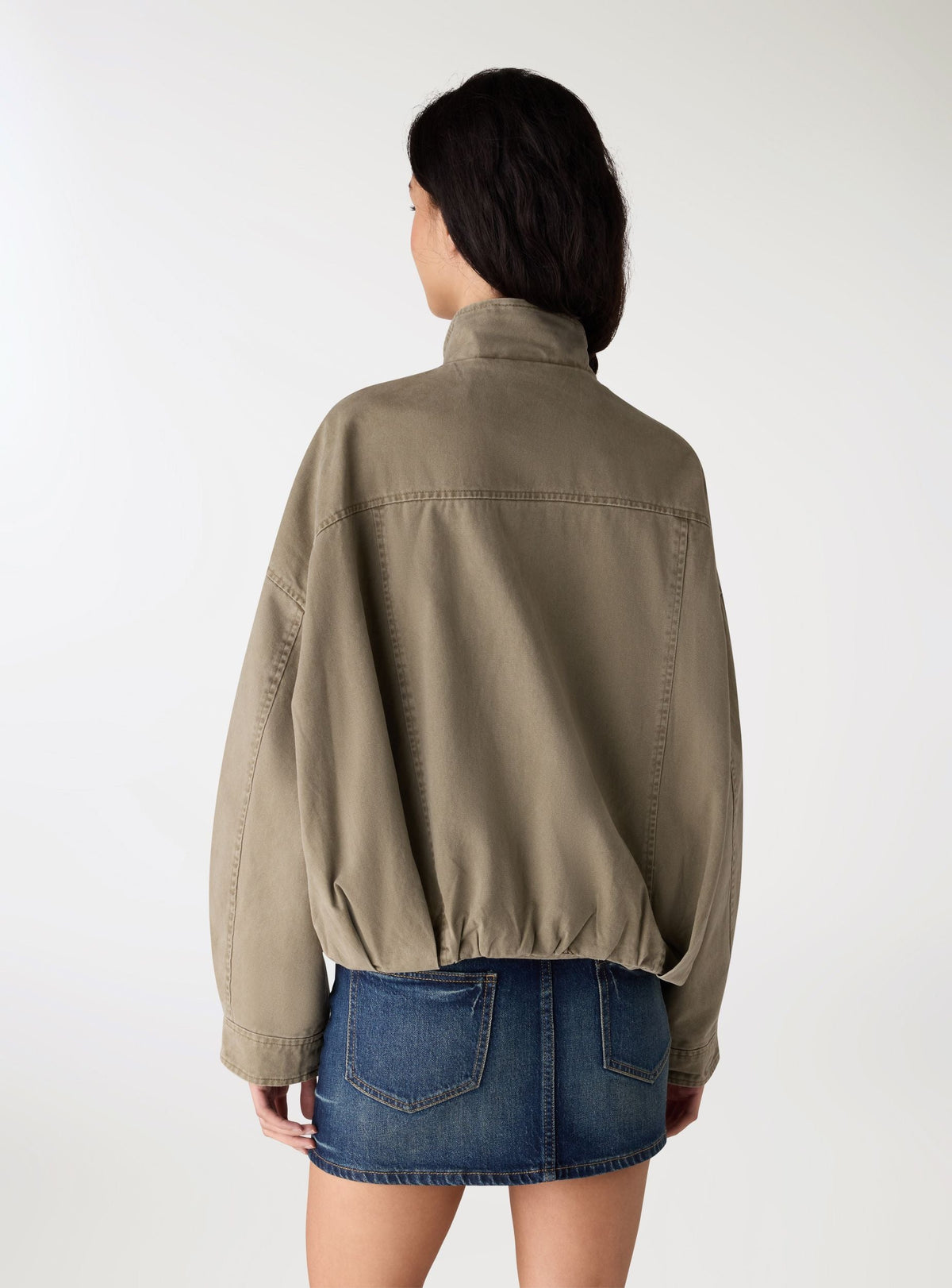 Military Green Mandarin Collar Balloon Jacket